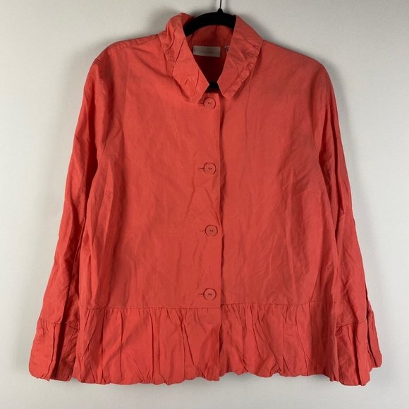 Chicos Jacket Womens 2 US Large Pink Ruffle Button Up Crinkle Casual - Picture 1 of 9